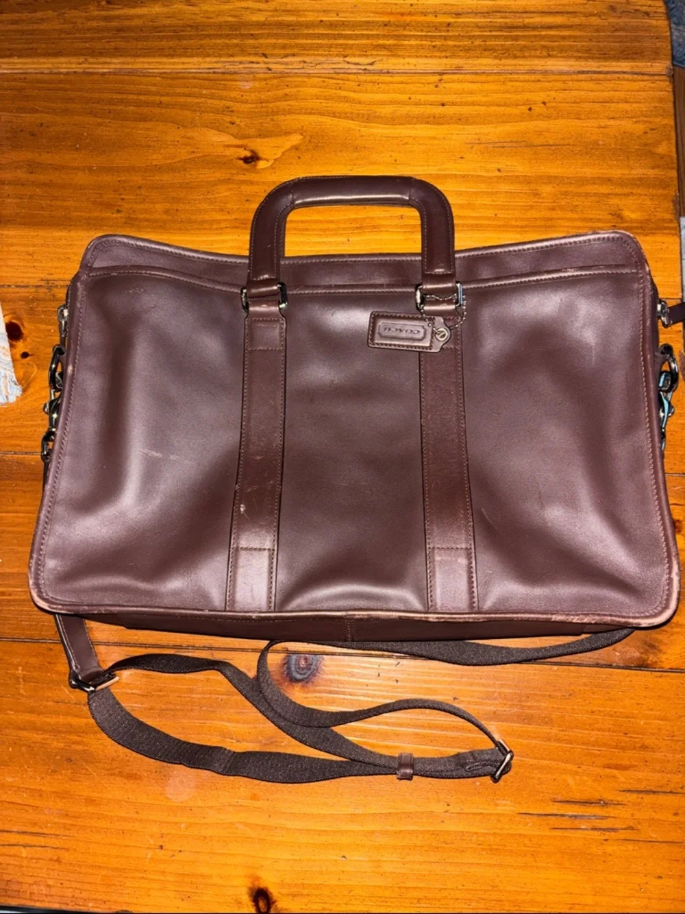 Vintage Coach Chocolate Brown Leather Briefcase with Strap